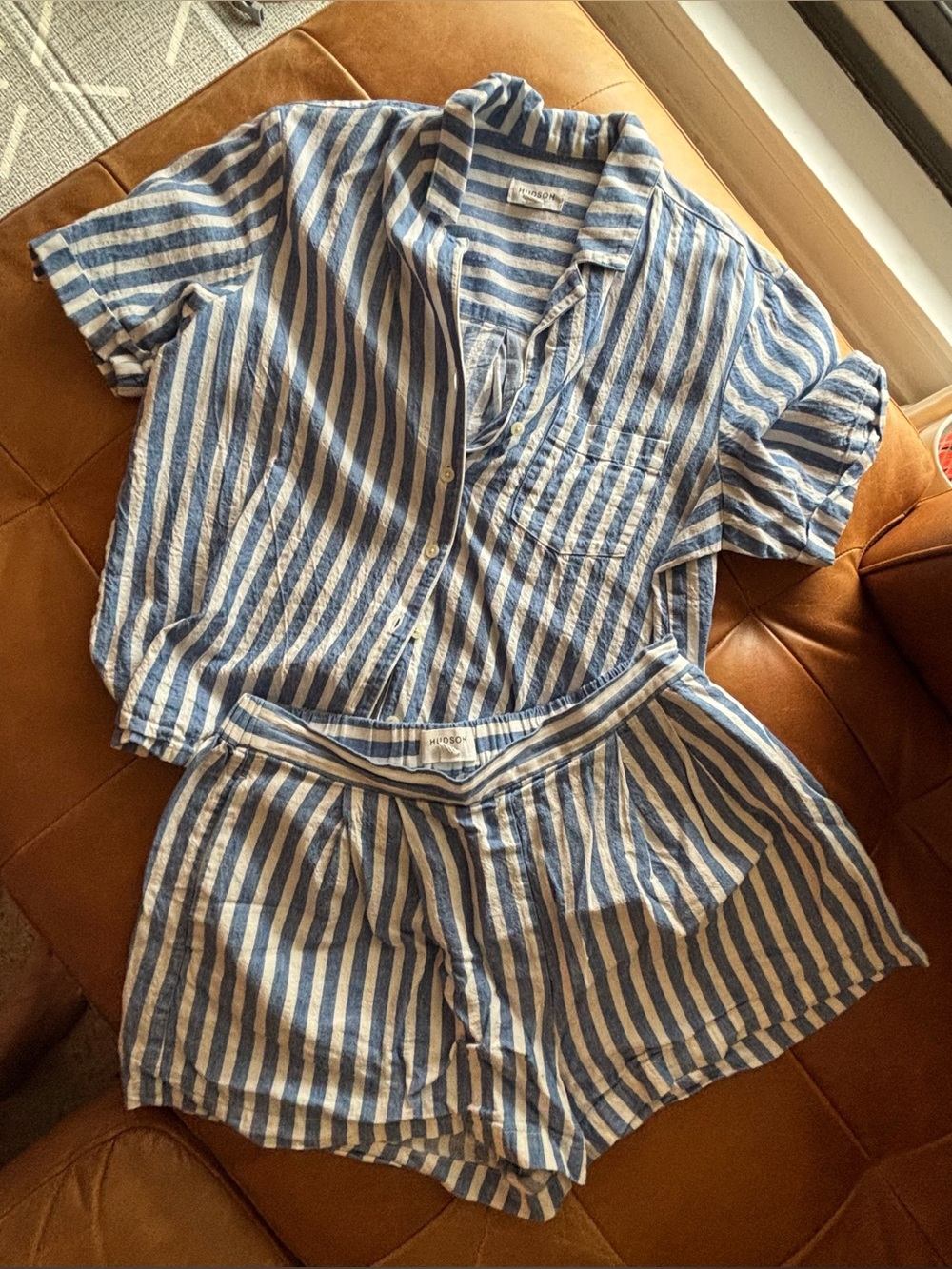 Hudson North Matching Short and Top Set, Size Medium, Blue White Stripe